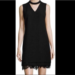 KARL LAGERFIELD little black dress v-neck cutout lace bottom dress 10